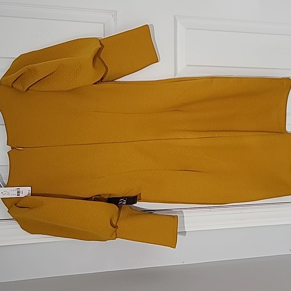 New York and Company NWT size small midi mustard/ golden yellow dress with sleev - Picture 3 of 4